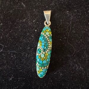 Sterling Silver Blue Green Dichroic Glass Mosaic Pendant